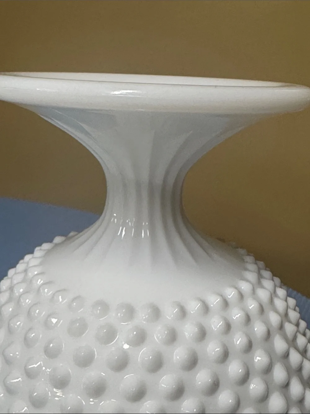 Fenton Hobnail Milk Glass Ruffled Edge Compote, 1950s Pedestal Dish 6.75” tall